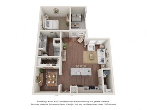Floor plan for 1 bed, 1 bath, 972 sqft